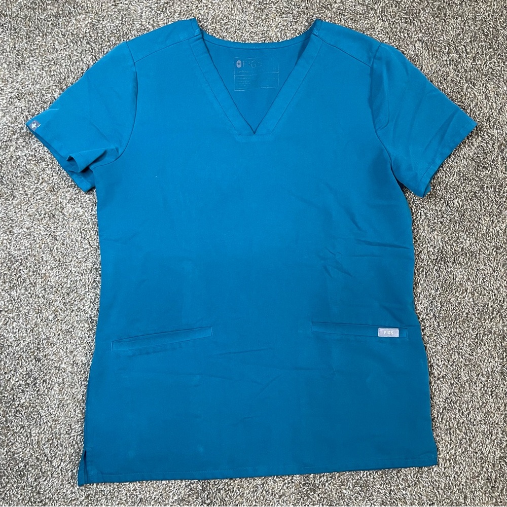 FIGS Casma Three Pocket Scrub Top Pacific Blue Women’s Size XS
